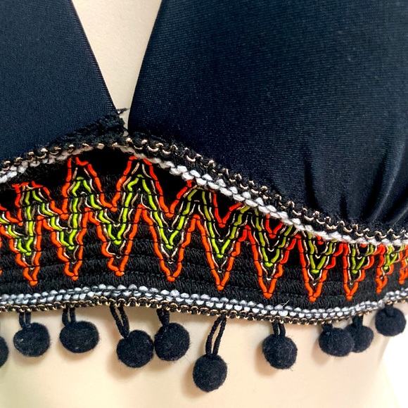 POM POM Triangle Halter Bellydance Athletic Bikini Swimsuit Top Womens Medium - Picture 6 of 13
